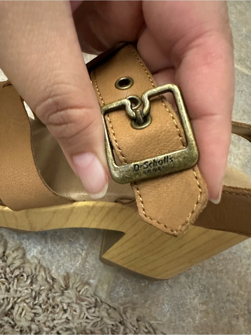 Dr. Scholl's Tan Platform Sandals with Wood-Effect Heel - Picture 2 of 7
